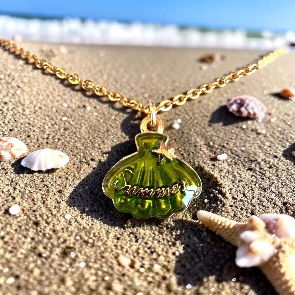 Summer Shell Enamel Gold Plated Hypoallergenic Necklace #7103